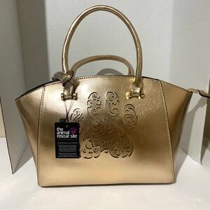 Animal Rescue Site Gold Dog Paw Print Purse Bag Faux Leather NWT